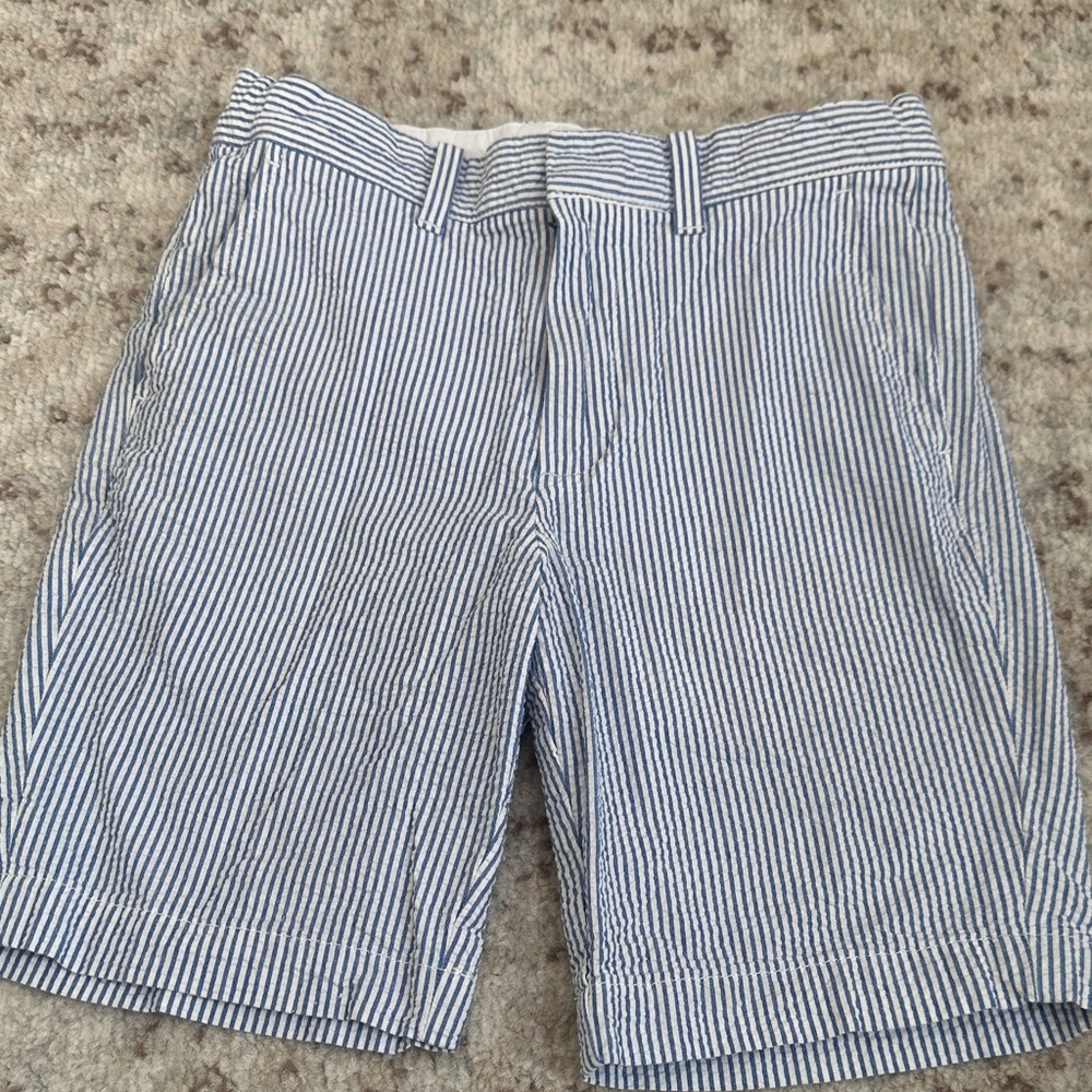 Crewcuts Blue and White Seersucker Flat Front Shorts